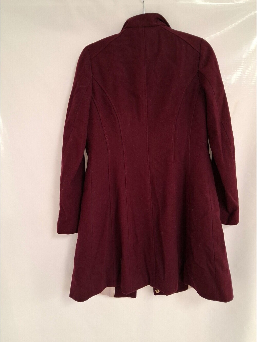 Calvin Klein Burgundy Wool Blend Women's Coat with Velvet Collar, Size XS - Picture 4 of 6